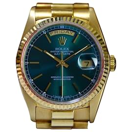 Rolex-Rolex Mens Day-date Rare Factory Green Dial 18k Gold Watch -Green