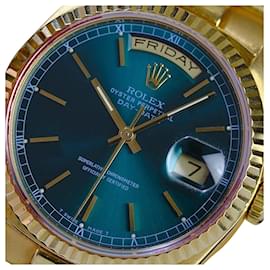 Rolex-Rolex Mens Day-date Rare Factory Green Dial 18k Gold Watch -Green