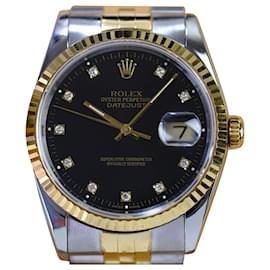 Rolex-Rolex Mens Datejust Factory Black Diamond Dial 36mm Watch-all Factory-Black