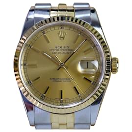 Rolex-Rolex Datejust 16233 champagne dial 18k Fluted Bezel 36mm Watch -all Factory-Yellow