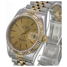 Rolex-Rolex Datejust 16233 Champagne Dial 18k Fluted Bezel 36mm Watch -all Factory -Yellow