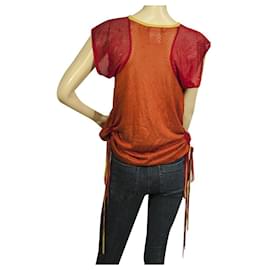 Christian Dior-Christian Dior Arancione Traforato w. T-shirt blusa maniche rosse taglia superiore 40-Arancione