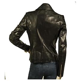 Dsquared2-DSquared DS2 Black Leather Designer lined Breasted Zipper Biker Jacket size 42-Black