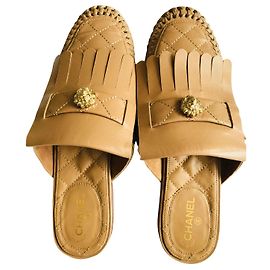 Chanel Quilted Leather Mules Beige Beige