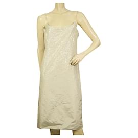 Donna Karan-Donna Karan Collection Knielanges Kleid aus cremefarbener Seide mit Pailletten 44-Weiß