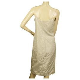 Donna Karan-Coleção Donna Karan Vestido off white de seda com lantejoulas na altura do joelho 44-Branco