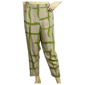 Lorena Antoniazzi-Lorena Antoniazzi Gray & Green Geometric Pattern Cropped trousers pants size 48-Green,Grey