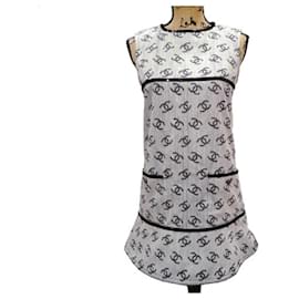 Chanel-* Chanel MB103 Coco Mark Logo Dress 38 Cotton Jacquard × Sequin Gray×Black Used Sleeveless One Piece Tops Women's-Black,Grey