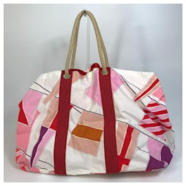 Hermès-* Hermes Cabas Drapeaux au vent Rope Handle Beach Bag Tote Bag Canvas Women's Multicolor-Multicolore