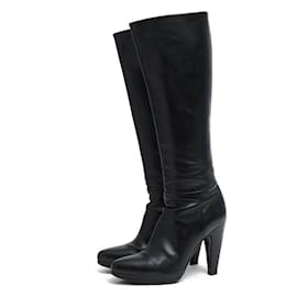 Prada-* PRADA Long Boots Calf Cowhide-Black