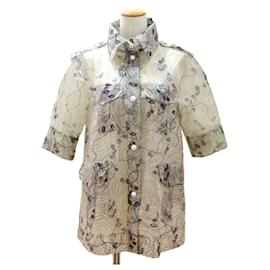 Chanel-* CHANEL Raincoat Jacket 36 Clear Camellia Pearl Coco Mark Five-Quarter Sleeve Outer Ladies-Pink,Beige