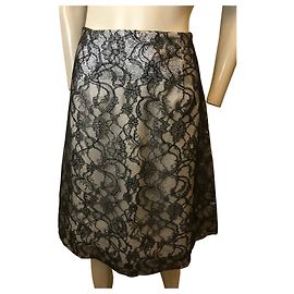 Rochas saia de renda Preto Prata