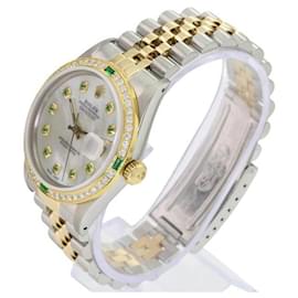Rolex-Rolex White Mop Mens Datejust Twotone Emerald Dial Diamond Bezel 36mm watch-Other