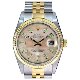 Rolex-Rolex Mens Datejust 2-tone Pink Mop Dial 16233 Dial 18k Fluted Bezel 36mm watch-Other