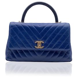 Chanel-Blue Caviar Chevron Quilted Leather Coco Handle Flap Blue-Blue