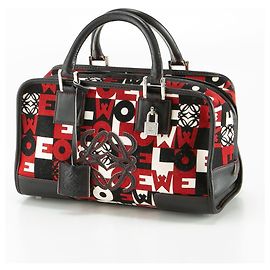* LOEWE Hand Tote Bag AMAZONA Logo Pattern Black Red