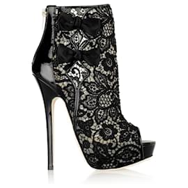 Jimmy Choo-Jimmy Choo lace and patent leather boots-Black