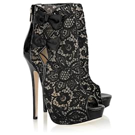Jimmy Choo-Jimmy Choo lace and patent leather boots-Black