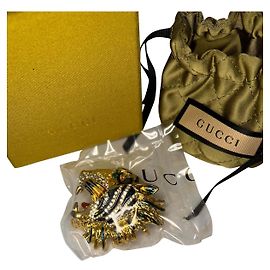Gucci Rajah Head Brooch Gold Plated Crystals Multiple colors