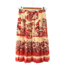 Gucci-*Gucci  Floral Pattern Flare Skirt Ladies Skirt Knee Length Skirt Red-Red