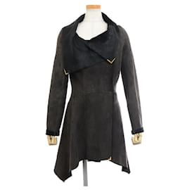 Fendi-*FENDI Fendi Leather Jacket Women's Harako / Nubuck Size 40-Black,Dark brown