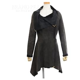 Fendi-*FENDI Fendi Leather Jacket Women's Harako / Nubuck Size 40-Black,Dark brown