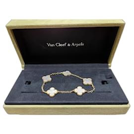 Van Cleef & Arpels-Alhambra vintage bracelet 5 reasons, yellow gold, 　White mother of pearl.-Gold hardware