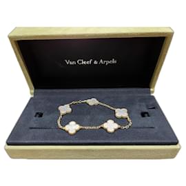 Van Cleef & Arpels-Bracelet Vintage Alhambra 5 motifs, or jaune, nacre blanche.-Bijouterie dorée