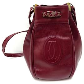 Cartier-VINTAGE RED MUST DE CARTIER HANDBAG IN RED LEATHER BANDOULIERE HAND BAG-Red