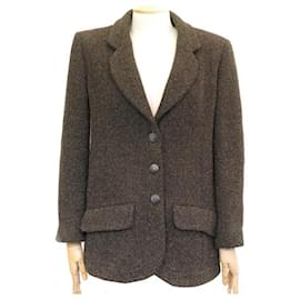 Chanel-CHANEL JACKET BUTTONS LOGO CC P09217 taille 38 M IN GREEN TWEED GREEN JACKET-Green