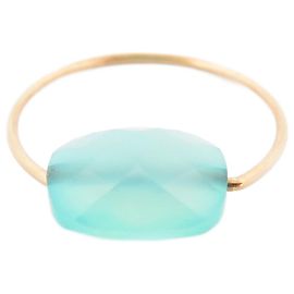 NUOVO ANELLO A T MORGANNE BELLO CANDY 55 CUSCINO ORO GIALLO 18K E AMAZONITE D'oro