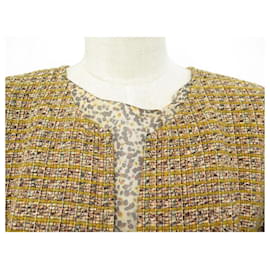Chanel-CHANEL P DRESS49821 taille 42 L IN TWEED AND YELLOW SILK DRESS-Yellow