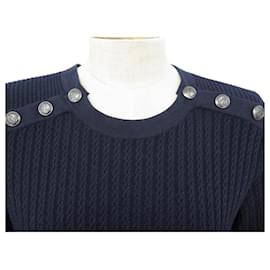 Chanel-NEW CHANEL P DRESS59258 T 42 L WOOL & COTTON BLUE ANCHOR BUTTONS DRESS-Black