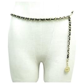 Chanel-Cintura a T di Chanel 65 95 LOGO A MEDAGLIONE IN PELLE CON CATENA INTRECCIATA CC 1982 cintura-D'oro