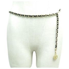 Chanel-T-Gürtel 65 95 INTERLACED CHAIN LEDER-MEDAILLON LOGO CC 1982 Gürtel Golden
