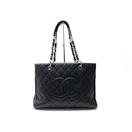 Chanel-CHANEL SHOPPING BAG LOGO CC QUILTED LEATHER CAVIAR BLACK HANDBAG-Black