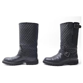 Chanel-CHANEL SHOES BIKE BOOTS G28566 LEATHER BLACK LEATHER BOOTS SHOES-Black