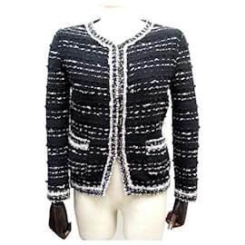 Chanel-CHANEL JACKET VEST BUTTONS LOGO CC M 40 TWEED WOOL & CASHMERE BLACK WHITE-Black,White,Other