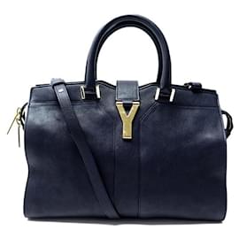 SAC A MAIN YVES SAINT LAURENT LIGNE Y CHYC 400666 CUIR BANDOULIERE BAG Bleu