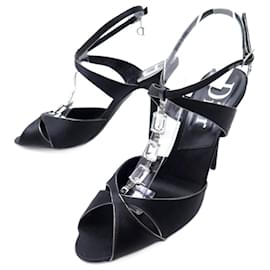 Dior-NEW DIOR BIJOU PUMPS SANDALS IN BLACK SATIN BLACK SHOES-Black