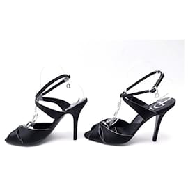 Dior-NEW DIOR BIJOU PUMPS SANDALS IN BLACK SATIN BLACK SHOES-Black