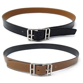 Hermès HERMES CAPE COD CINTO T90 CINTO DE COURO CAIXA MARROM PRETO TOGO REVERSÍVEL Preto