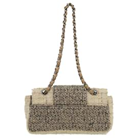 Chanel-CHANEL Tweed Turn Lock Chain Shoulder Bag Gray CC Auth 32697a-Grey
