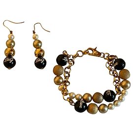 Dolce & Gabbana Parure dorata orecchini bracciale perle D&G D'oro