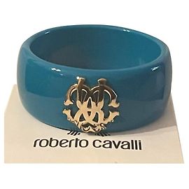 Roberto Cavalli Bracelet rigide turquoise avec logo Cavalli doré Turquoise