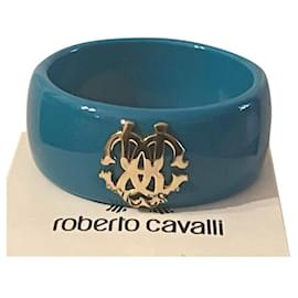 Roberto Cavalli-Bracciale rigido turchese con logo dorato Cavalli-Turchese