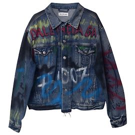 Balenciaga Graffiti Jeansjacke aus blauer Baumwolle Blau