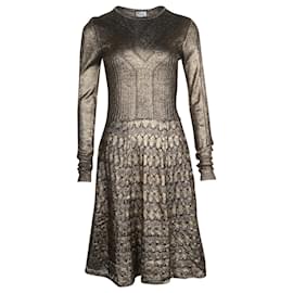 Temperley London-Temperley London Knitted Long Sleeve Dress in Metallic Gold Wool-Golden,Metallic