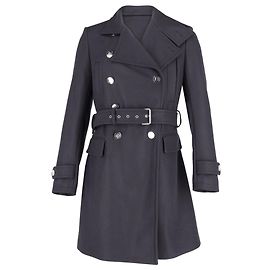 Balmain Double Breasted Military Coat in Navy Blue Wool Blue Navy blue