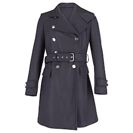Balmain-Balmain Double Breasted Military Coat in Navy Blue Wool-Blue,Navy blue